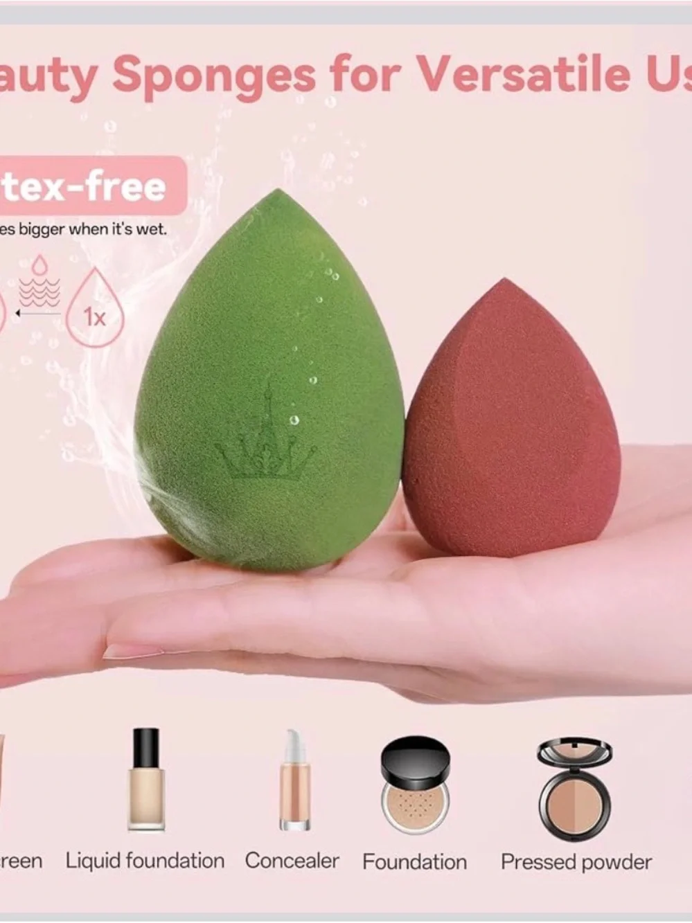 Amortals Makeup Sponge 3-in-1 Set - Coral & Green